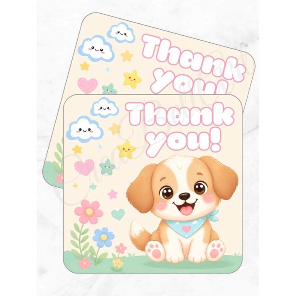 60 Pack Kawaii Dog Square Shaped Thank You Cards